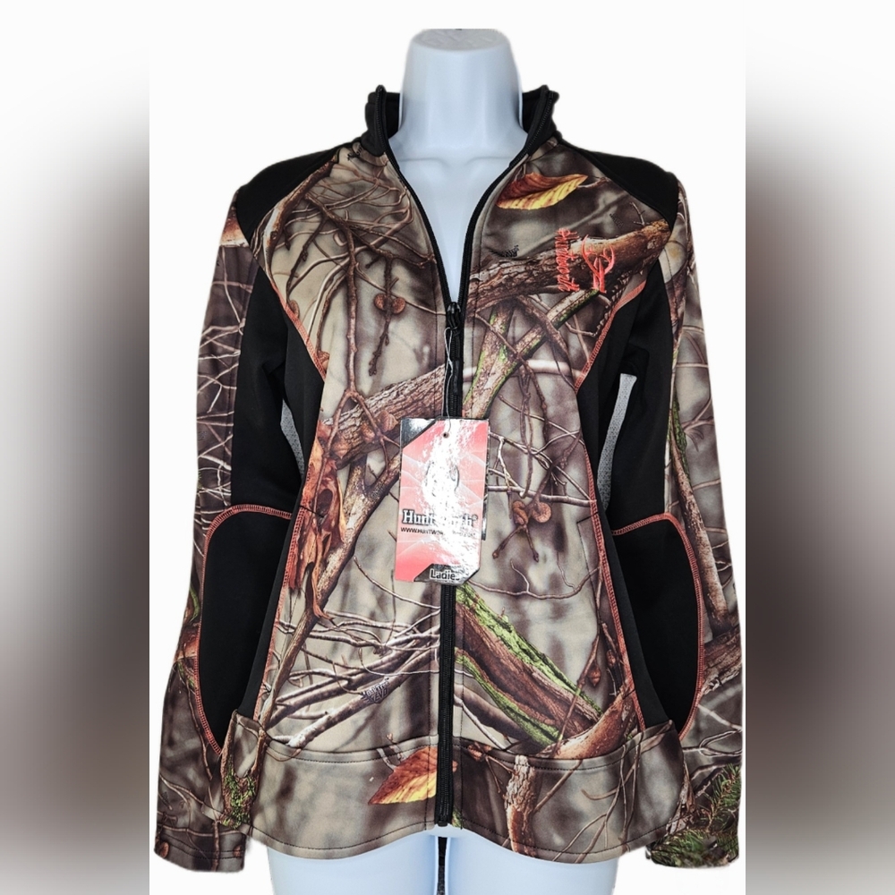 NWT Huntworth Women's Full Zip Lightweight Jacket Camo Black Coral Size S
